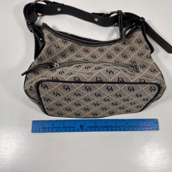 Dooney Bourke Gray Fabric Black Leather Trim Logo Shoulder Bag - Picture 8 of 8